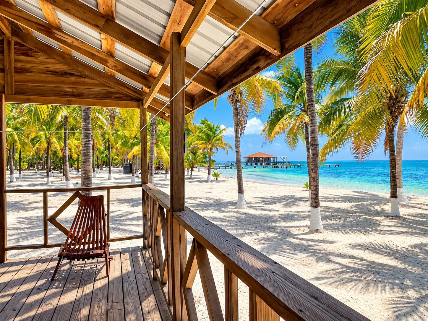 Shaded cabana veranda beside the beach
