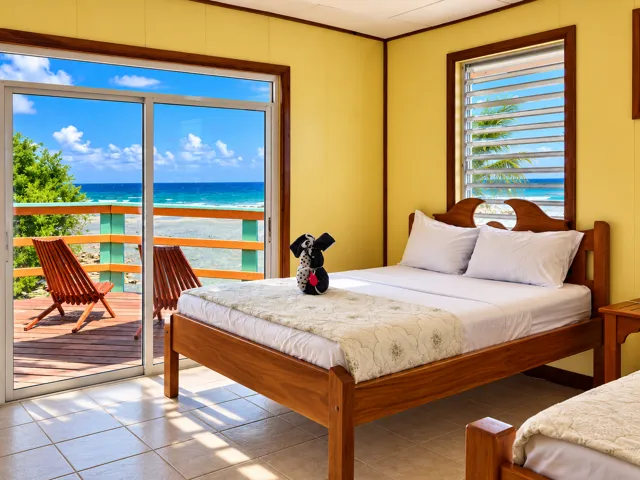 Reef House bedroom opening toward the sea
