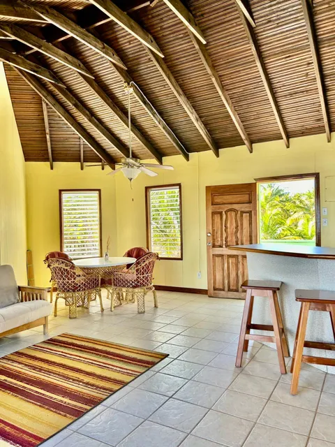 Thatched roof lounge — Isla Marisol Resort, Belize